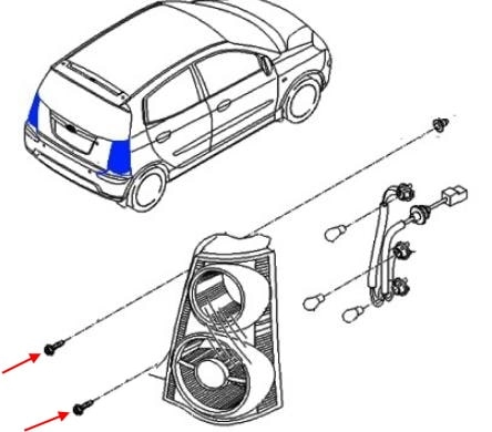 Esquema de montaje de la luz trasera Kia Picanto / Morning I (SA) (2004-2010)