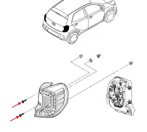 Схема крепления заднего фонаря Kia Picanto / Morning III (JA) (2017+)