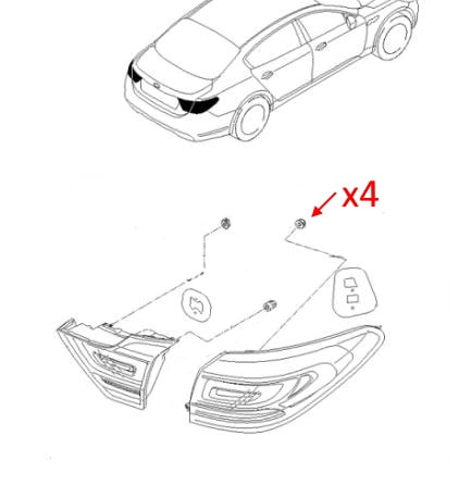 Схема крепления заднего фонаря Kia K900 / Quoris I (KH) (2012-2018)