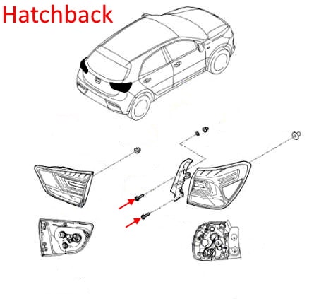 Esquema de fijación de la luz trasera KIA Rio (Rio X-Line) IV YB / SC (2017+)