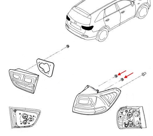 Kia Sorento III UM (2014-2020) rear light mounting scheme