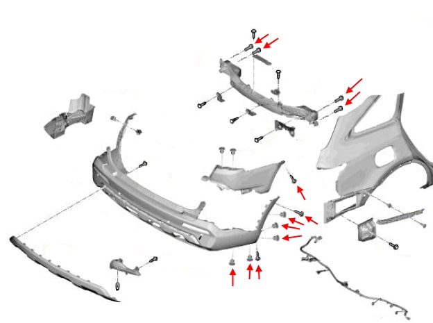 Rear bumper mounting scheme Kia Sorento IV MQ (2020+)