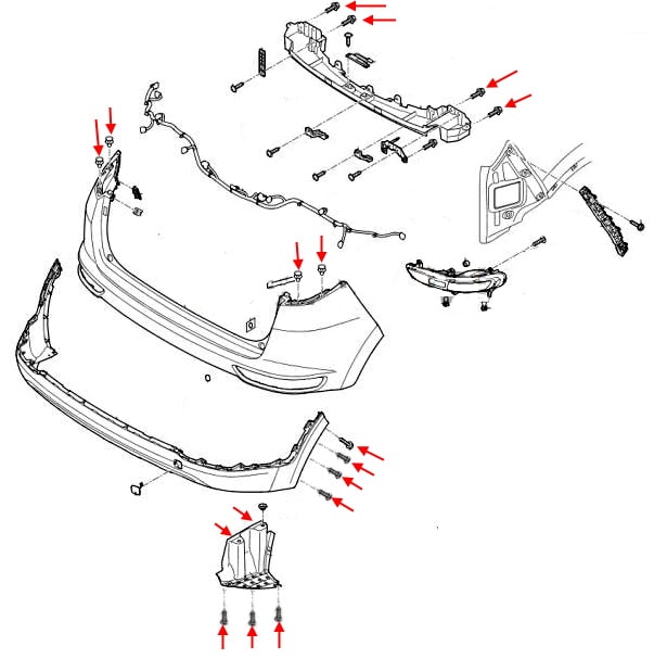 Rear bumper mounting scheme Kia Sportage IV QL (2016-2022)