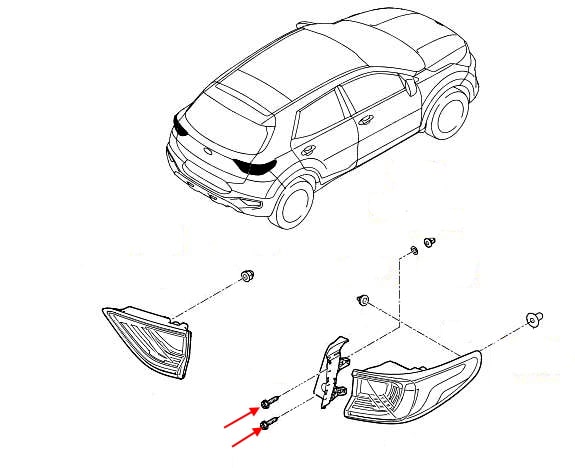 Схема крепления заднего фонаря Kia Stonic I (2017+)