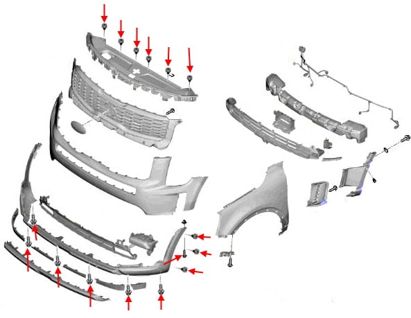 Kia Telluride front bumper mounting scheme