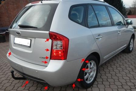 the attachment of the rear bumper KIA Carens (Rondo) II UN (2006-2012)