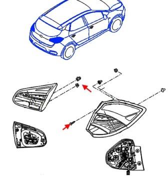 scheme of fastening of tail light KIA Cee'd II JD (2012-2018)