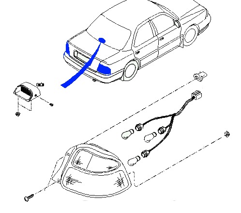 scheme of fastening of tail light KIA Clarus (Credos)