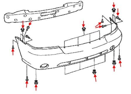 схема крепления переднего бампера KIA Carnival (1999-2006)