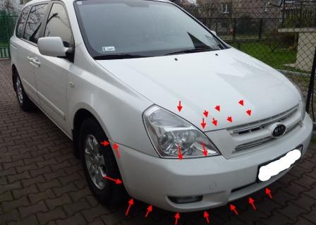 места крепления переднего бампера KIA Carnival (2006-2014)