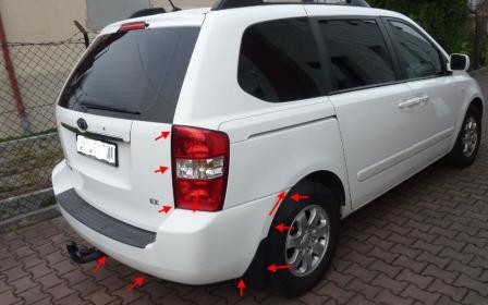 места крепления заднего бампера KIA Carnival (2006-2014)