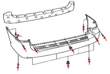 схема крепления заднего бампера KIA Carnival (1999-2006)