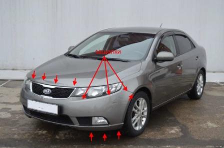 the attachment of the front bumper KIA Cerato II / Forte TD (2008-2013)