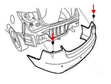 the scheme of fastening of the rear bumper KIA Cerato II / Forte TD (2008-2013)