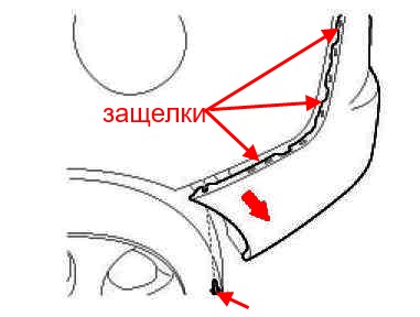 the scheme of fastening of the rear bumper KIA Cerato II / Forte TD (2008-2013)