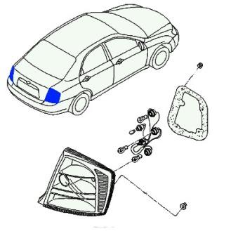 схема крепления заднего фонаря KIA Cerato (2003-2008)