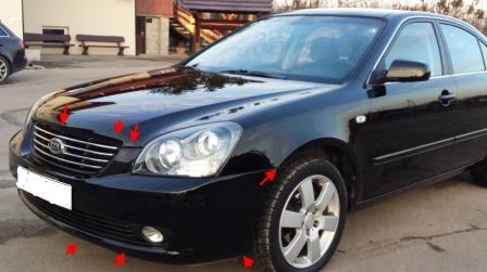 места крепления переднего бампера KIA Optima II / Magentis II MG (2005-2010)