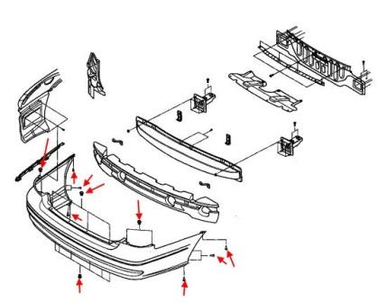 the scheme of fastening of the rear bumper KIA Opirus (Amanti)