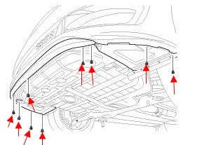 схема крепления переднего бампера KIA Optima III / K5 TF (2010-2015)