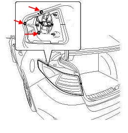 схема крепления заднего фонаря KIA Optima III / K5 TF (2010-2015)