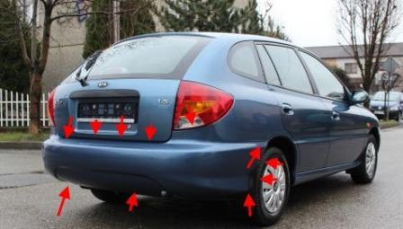 the attachment of the rear bumper KIA Rio I (2000-2005)