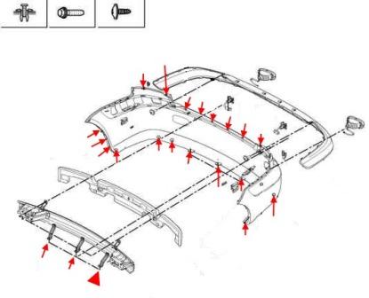 the scheme of fastening of the rear bumper KIA Rio II (2005-2011)