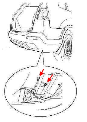 схема крепления заднего бампера Kia Sorento II XM (2009-2014)