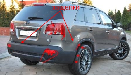 места крепления заднего бампера Kia Sorento II XM (2009-2014)