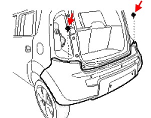 the scheme of fastening of the rear bumper Kia Soul I (2008-2014)