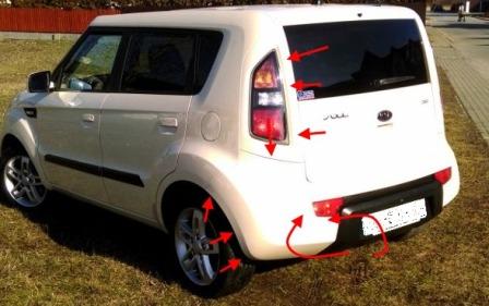 the attachment of the rear bumper Kia Soul I (2008-2014)