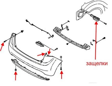 схема крепления заднего бампера KIA Venga