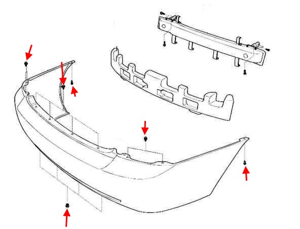 the scheme of fastening of the rear bumper KIA Spectra