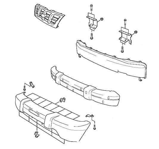 the scheme of fastening of the front bumper Kia Sportage I NB (1993-2004)