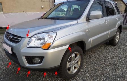 the attachment of the front bumper Kia Sportage II JE / KM (2004-2010)