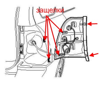 scheme of fastening of tail light Kia Sportage II JE / KM (2004-2010)