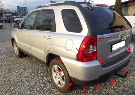 the attachment of the rear bumper Kia Sportage II JE / KM (2004-2010)