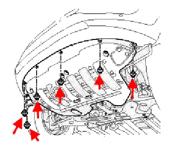 the scheme of fastening of the front bumper Kia Sportage III SL (2010-2016)