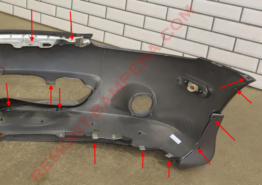 Emplacements de montage du pare-chocs avant de la Mazda MX-5 NB (1998-2005)