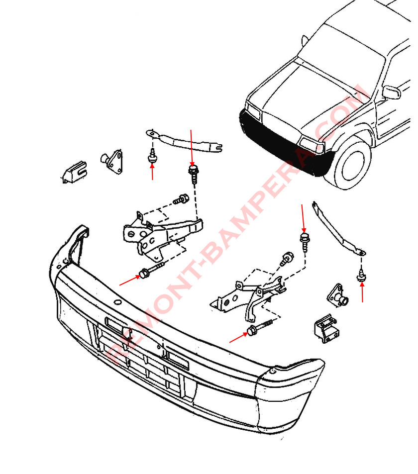 Schema di montaggio del paraurti anteriore della Mazda B-serie IV