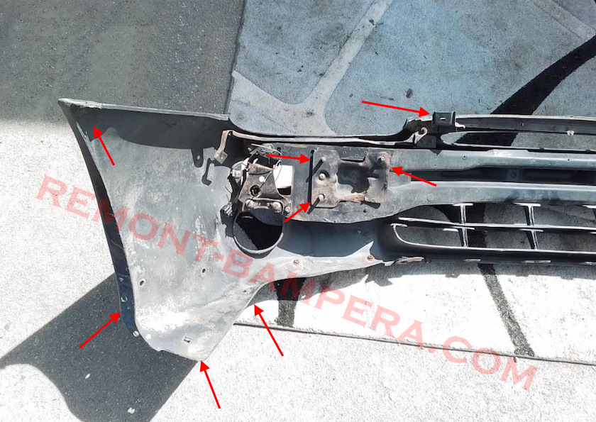 Emplacements de montage du pare-chocs avant de la Mazda MX-3 (1991-1998)