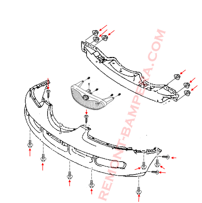 Mazda Xedos 6 (1992–1999) Montagediagramm für die vordere Stoßstange