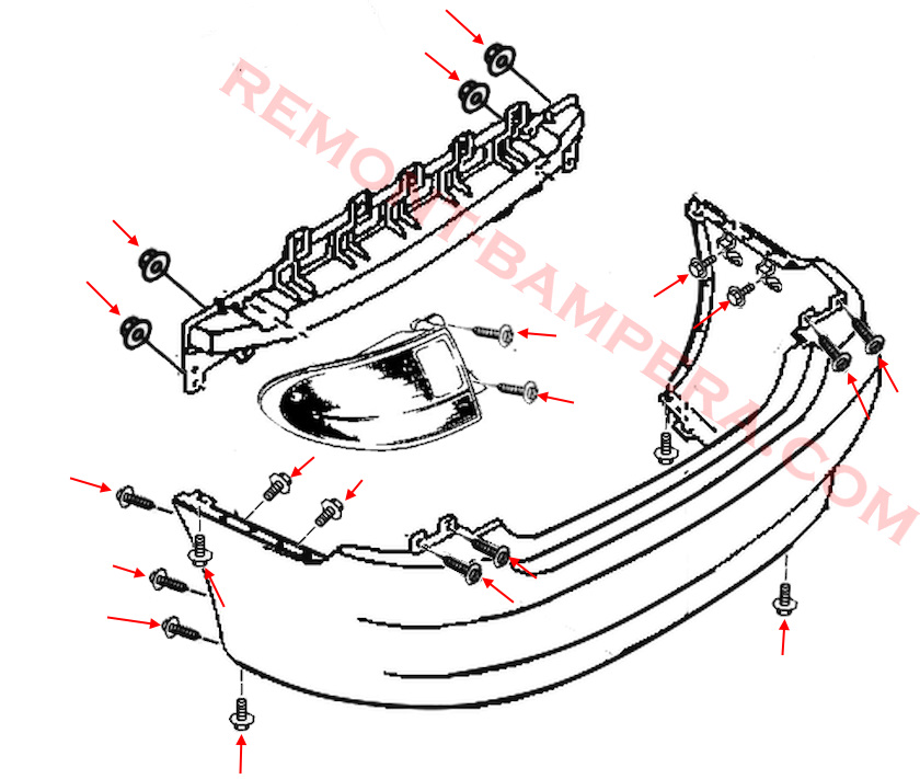 Mazda Xedos 6 (1992–1999) Montagediagramm für die hintere Stoßstange