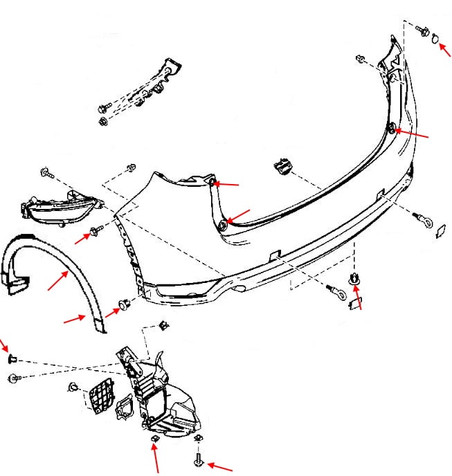 Esquema de montaje del parachoques trasero Mazda CX-5 II KF (2017+)