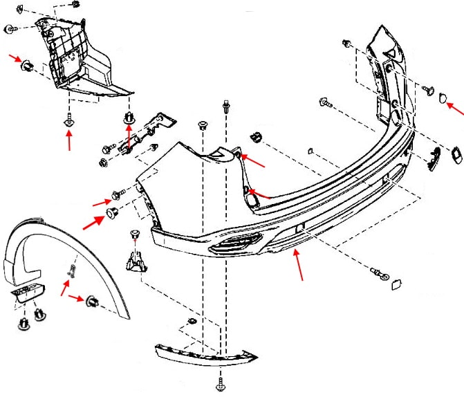 Befestigungsschema Heckstoßstange Mazda CX-9 II TC (2016+)