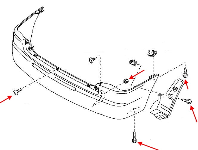 Схема крепления заднего бампера Mazda Demio 