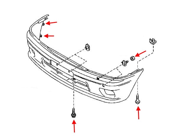 Схема крепления переднего бампера Mazda Demio 