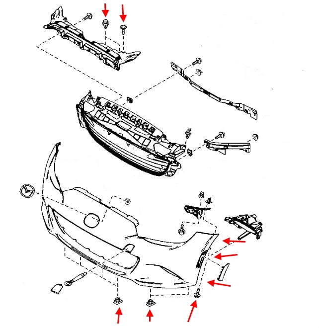 Схема крепления переднего бампера Mazda MX-5 IV ND (Miata) 2015+