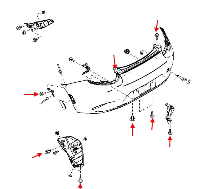 Схема крепления заднего бампера Mazda MX-5 IV ND (Miata) 2015+