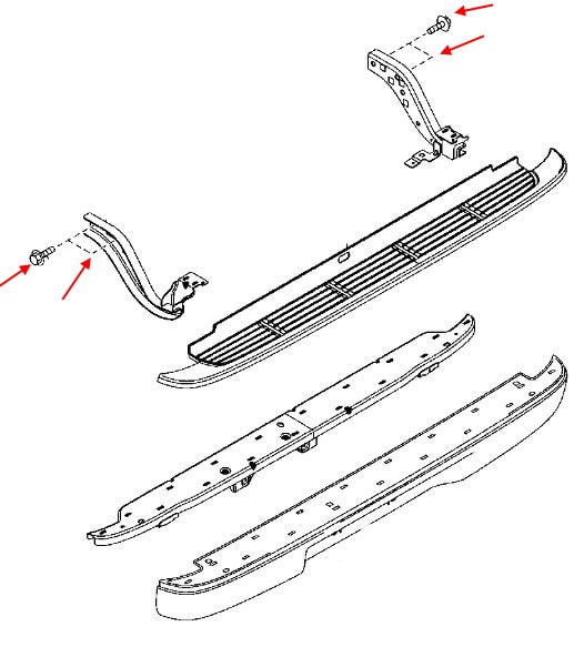 Esquema de montaje del parachoques trasero Mazda BT-50 II (UP, UR) (2011-2020)