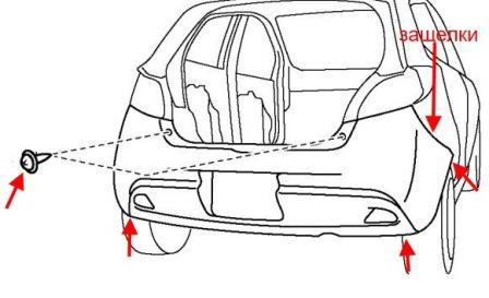 схема крепления заднего бампера MAZDA 2 (2007-2014)
